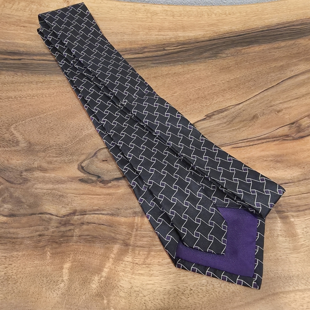 Ralph Lauren Purple Label Black & Purple Silk Tie - Picture 2 of 4